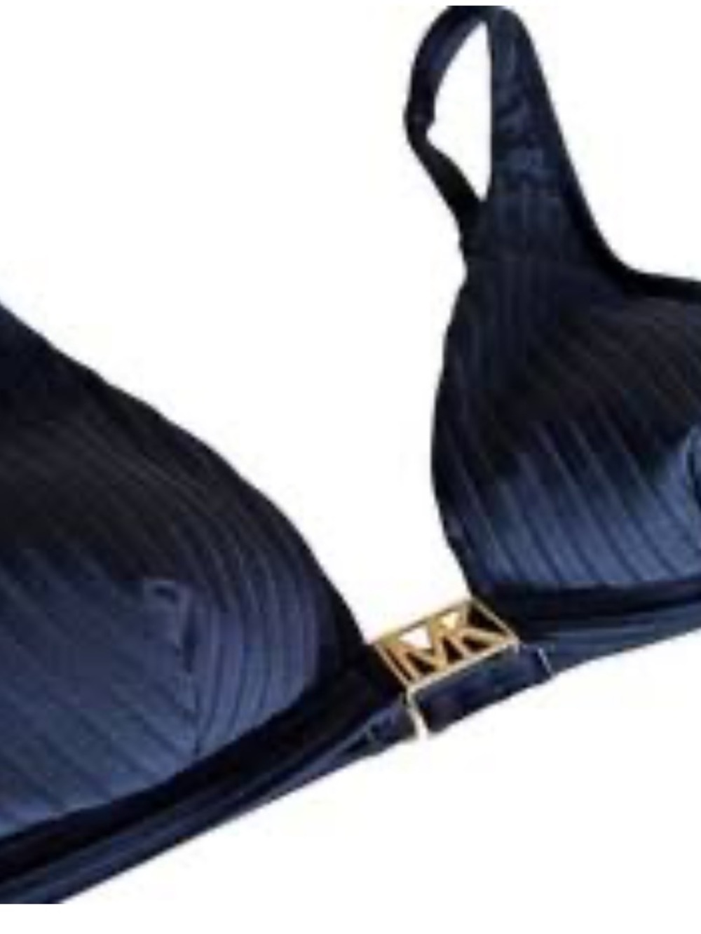 Michael Kors Navy Ribbed Triangle Bikini Top with MK Gold Logo NWT